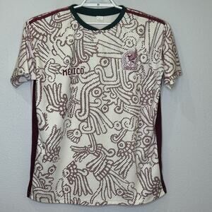 Mexico Soccer FC Futbol Club Short Sleeve Jersey Mens Size Large Cream Maroon